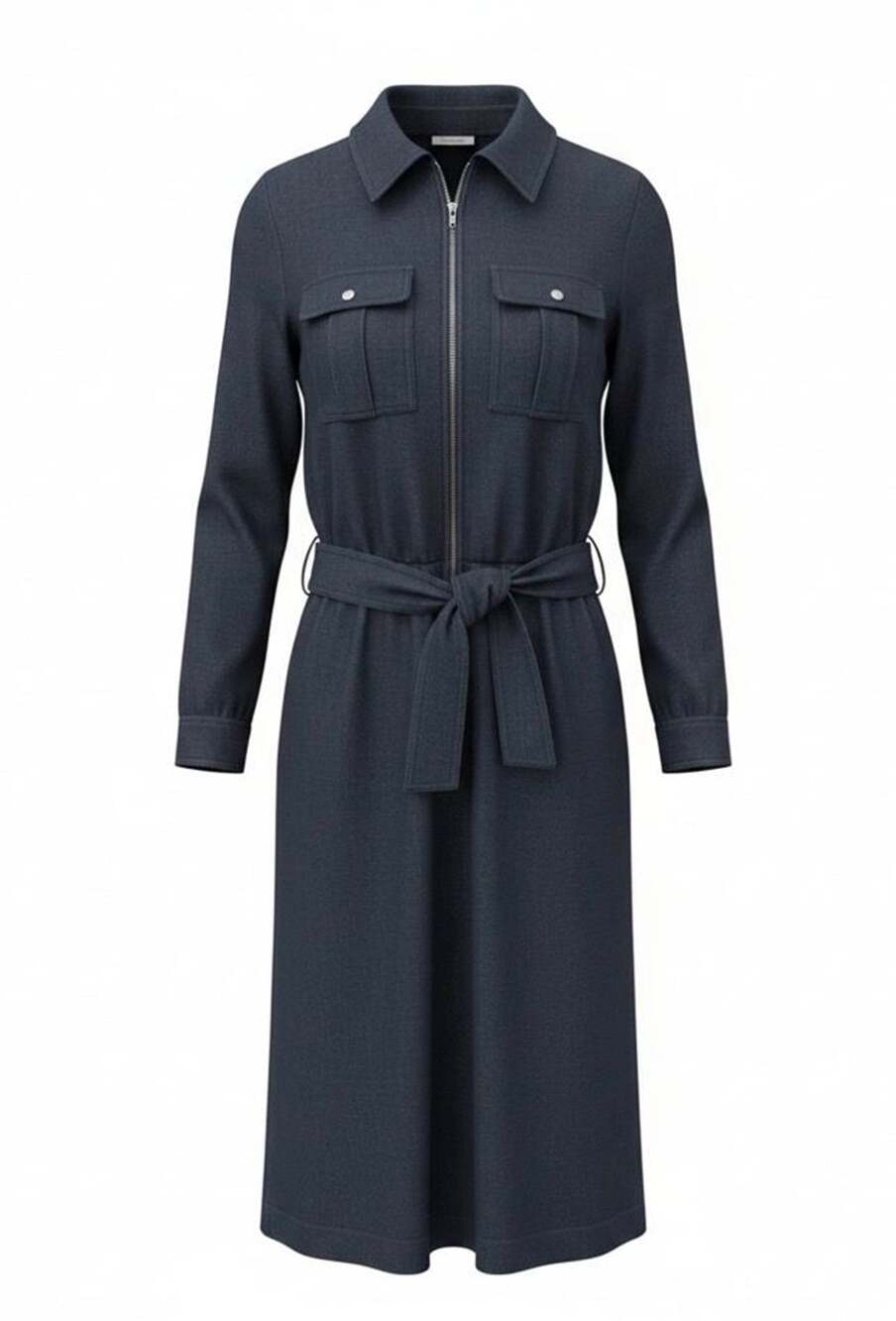ICE Women's Medium Navy Blue Zip Front Belted Utility Shirt Dress 4 Pocket